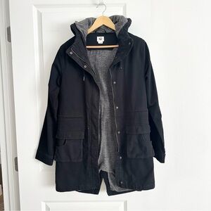 TenTree Navy Hooded Trench Jacket w/ soft Gray Lining - style fits tall woman!